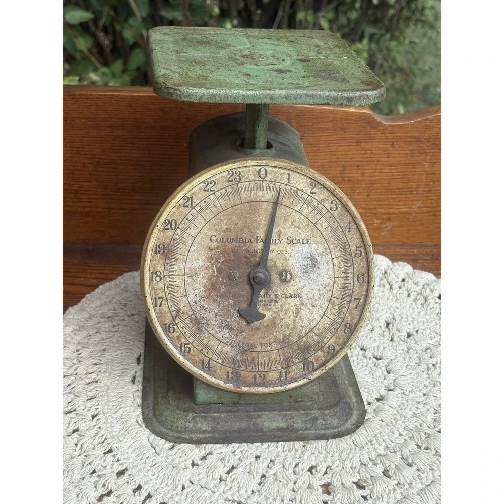 Vintage Green Columbia Family Scale 24 lbs Landers Frary & Clark USA Farm Decor